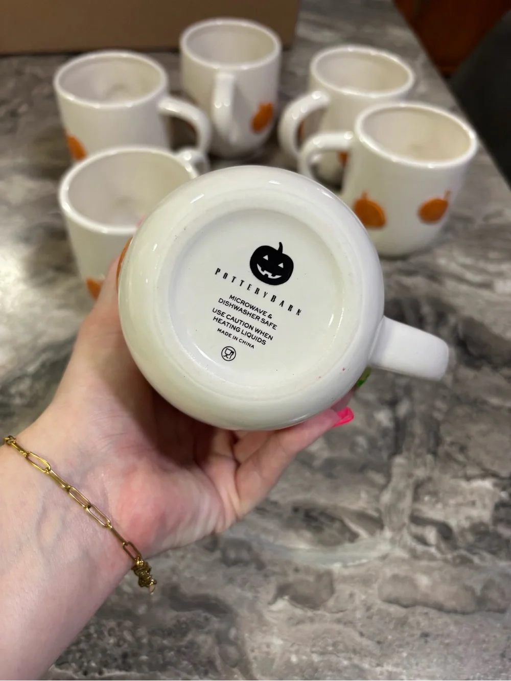 Set of 6 Pottery Barn Pumpkin Coffee Mugs